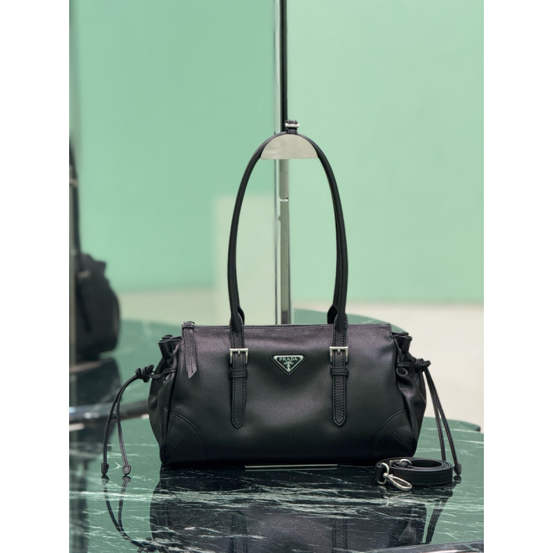 Borsa shopping Prada Bonnie medium in pelle anticata-Black