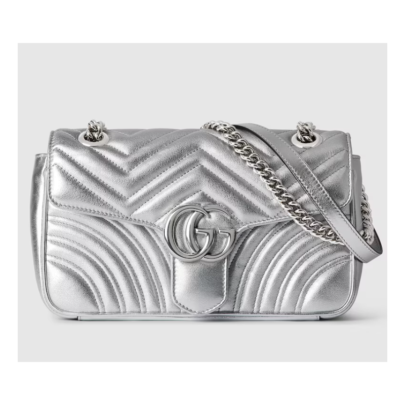 Gucci GG marmont Small Shoulder Bag-Metallic Silver leather 