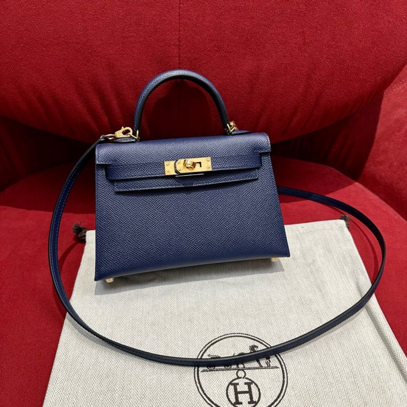 Hermes Mini Kelly in Epsom leather-Blue saphir