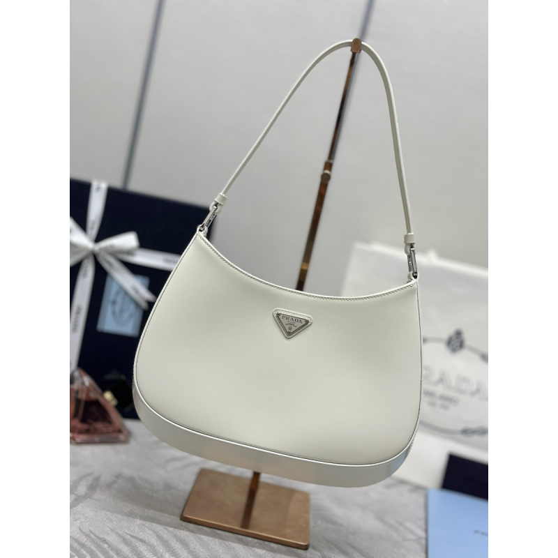 Borsa a spalla Prada Cleo in pelle spazzolata-White