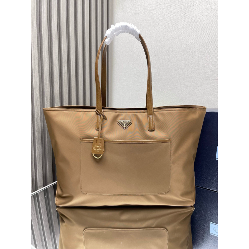 Borsa shopping Prada Re-Edition 1978 large in Re-Nylon e Saffiano-Brown