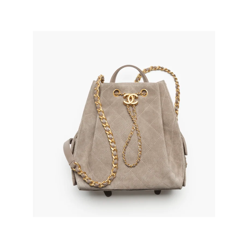 Chanel 25 Medium Backpack in Suede calfskin-Grey