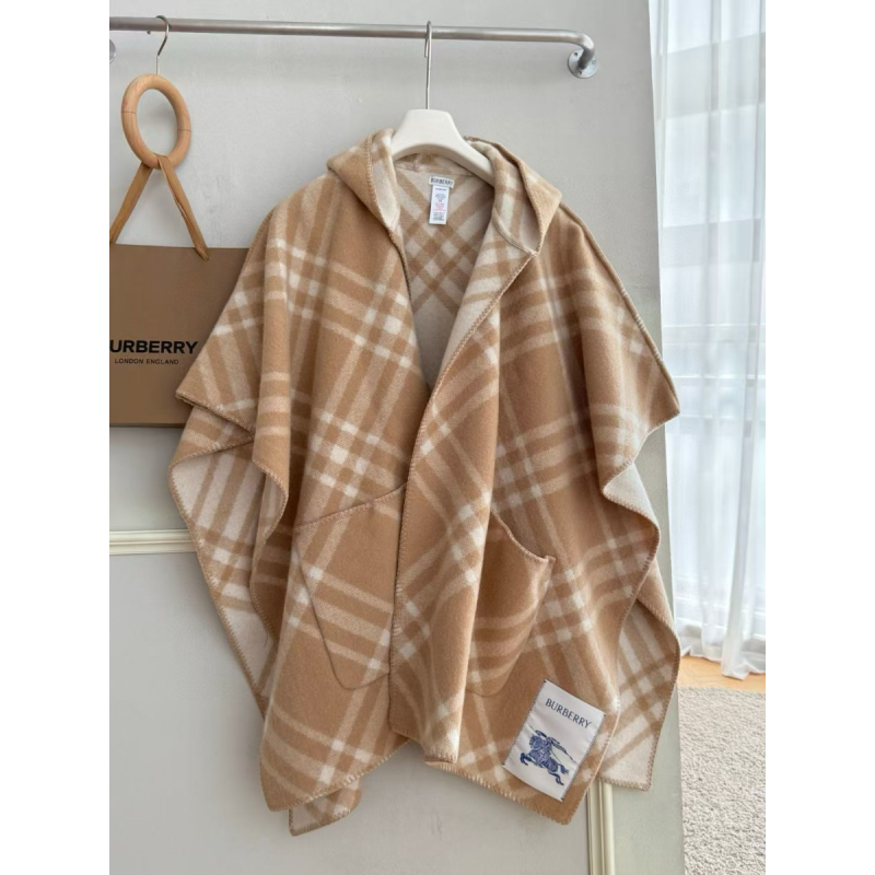 Burberry  Check  Wool Hooded Cape 