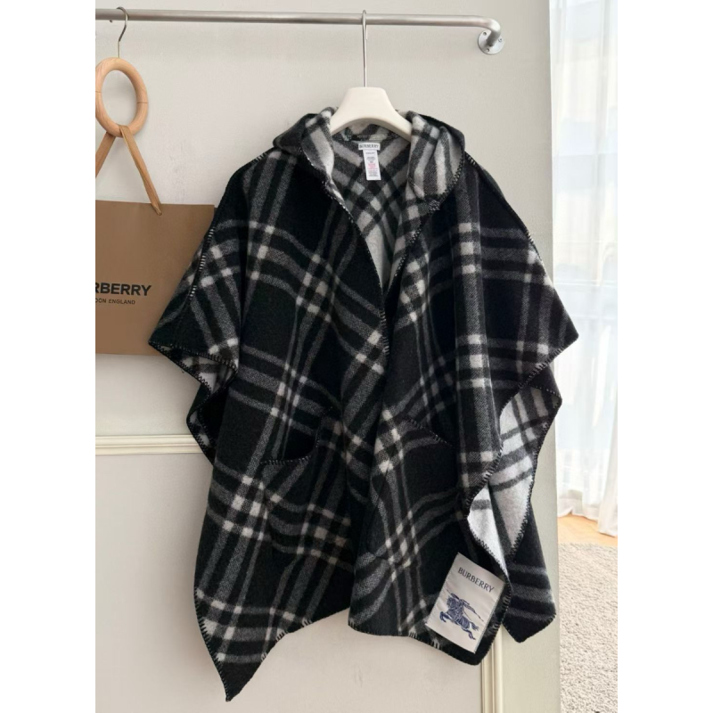 Burberry Reversible Check Wool Hooded Cape 