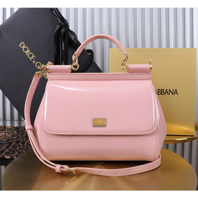 Dolce Gabbana Large Sicily Handbag in Polished Calfskin-Pink