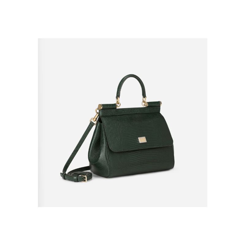 Dolce Gabbana Medium Sicily handbag in iguana-print calfskin-Dark Green