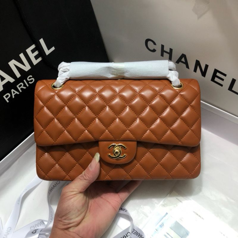 Chanel Medium Flap Handbag in Lambskin-Brown