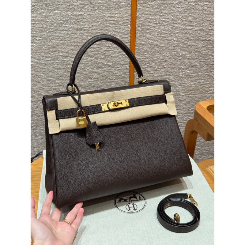 Hermes Kelly 32cm in Togo leather-Brown