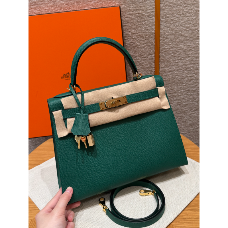 Hermes Kelly 25 / 28  in Epsom Leather-Makachite